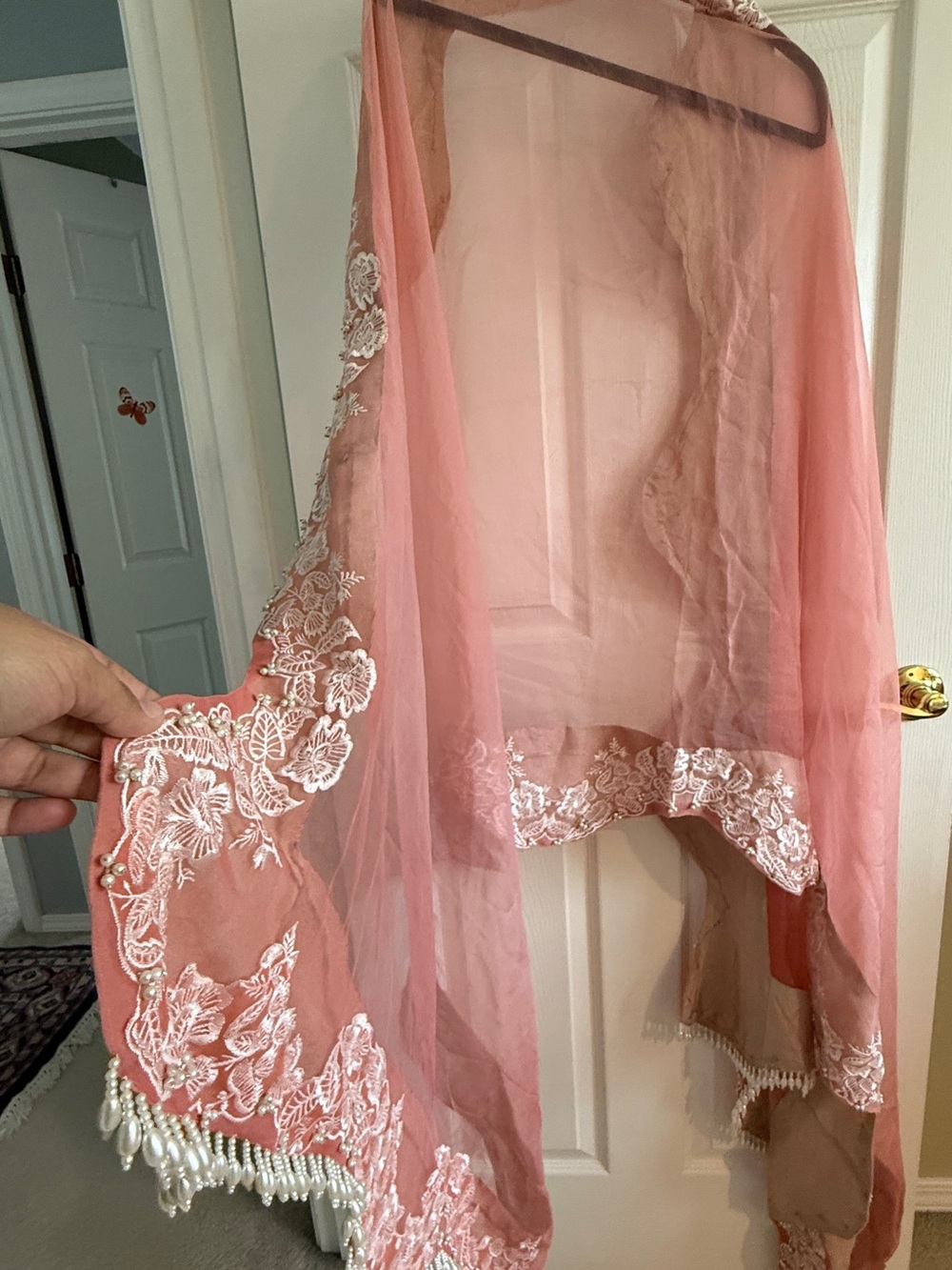 Sana Safinaz Beige 3-Piece Suit, Size XL Crystal & Pearl Embellished - Picture 15 of 17